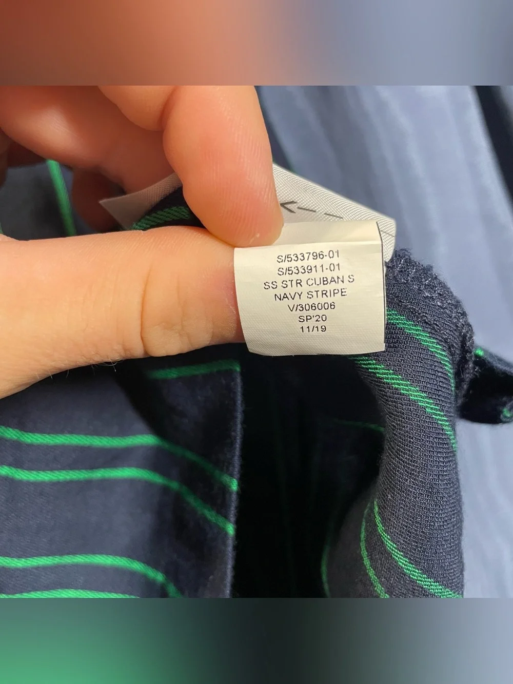 Banana Republic Navy & Green Stripe Cuban Camp Shirt Size M